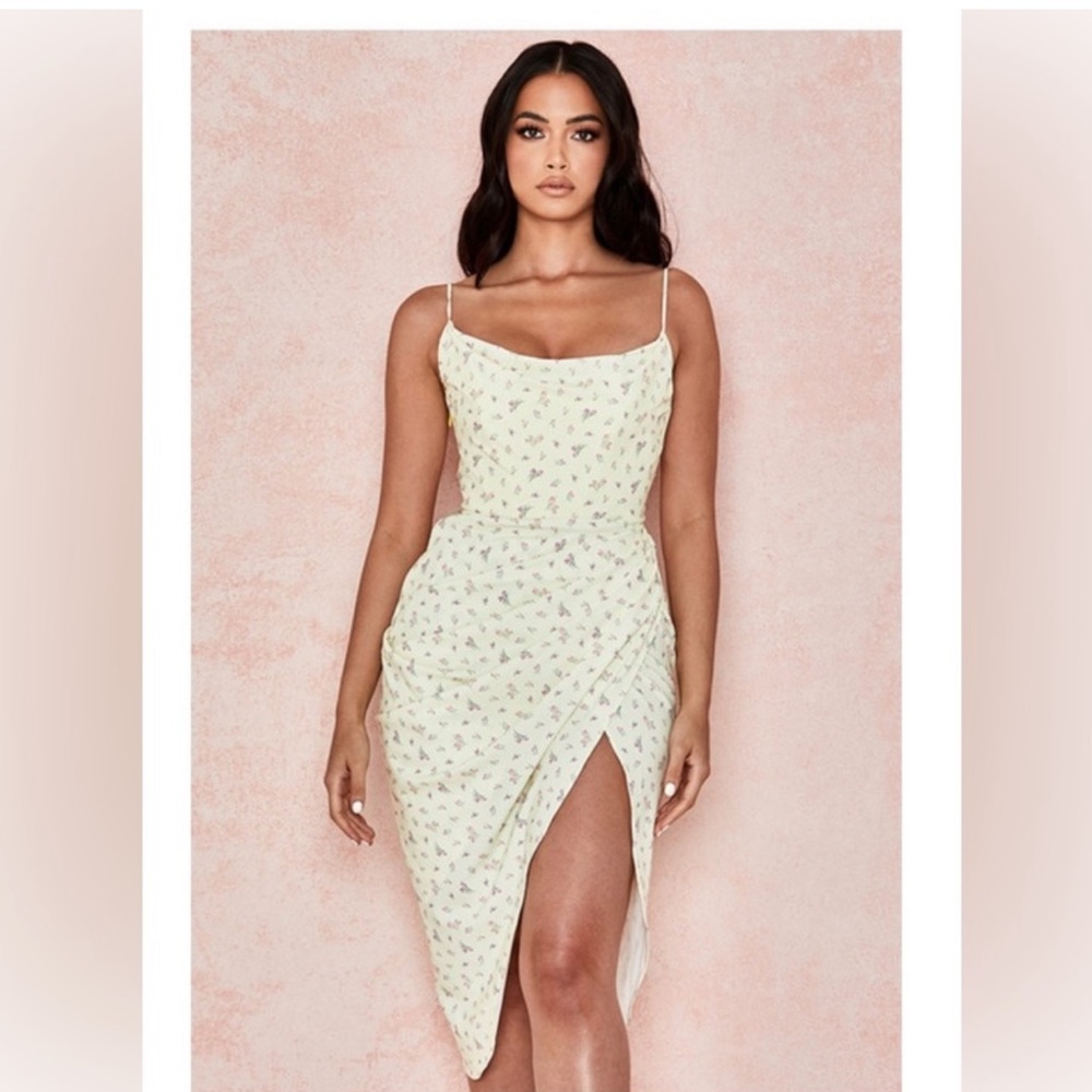 House of Cb lemon yellow “Daniella” dress.